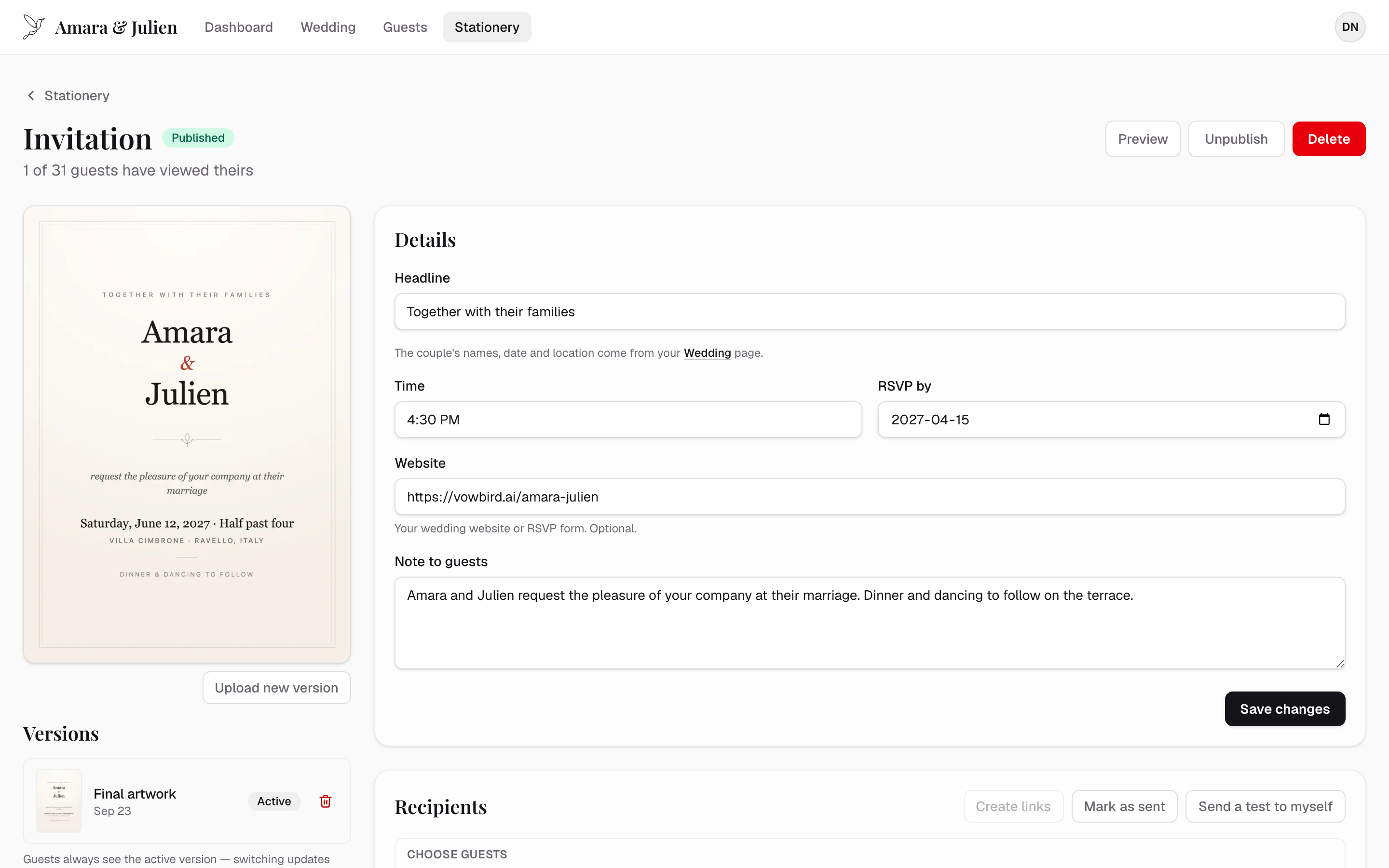 Invitation editor