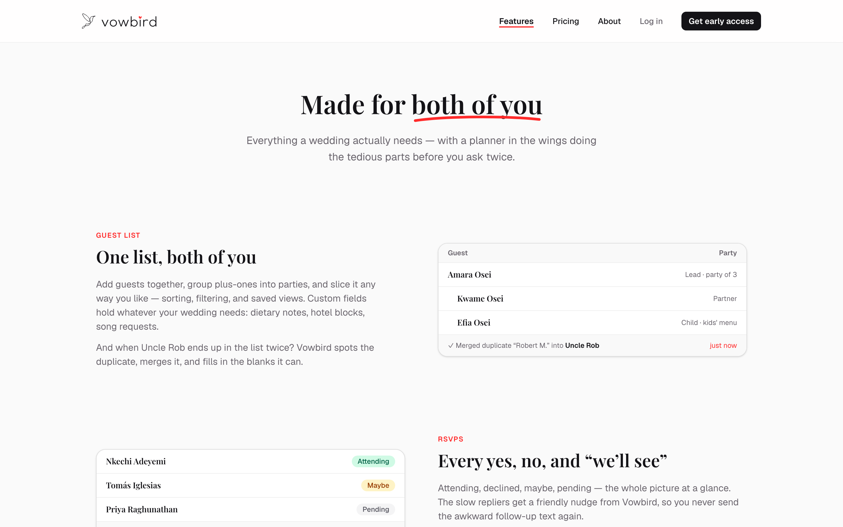 Features page