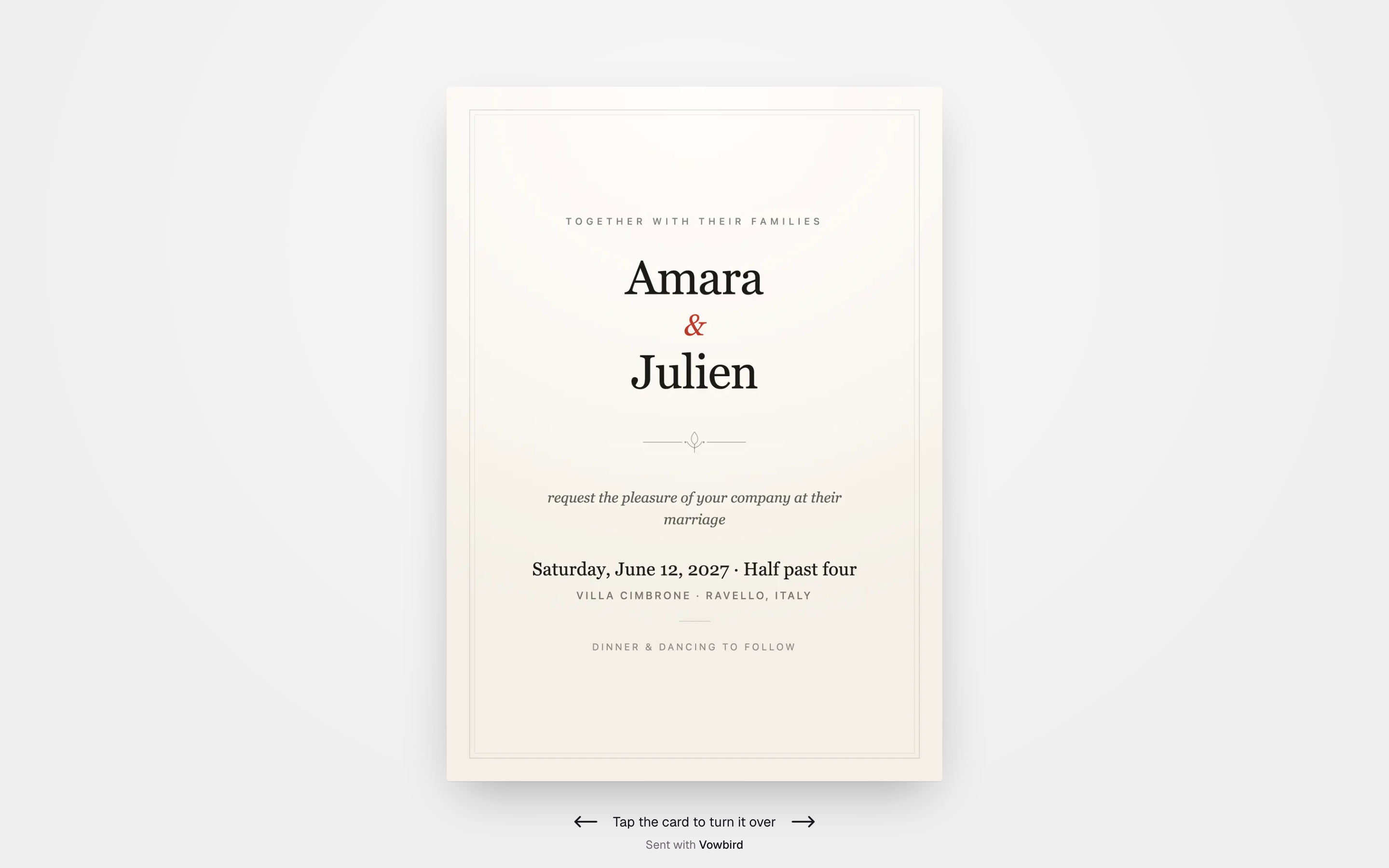 The invitation, as a guest sees it