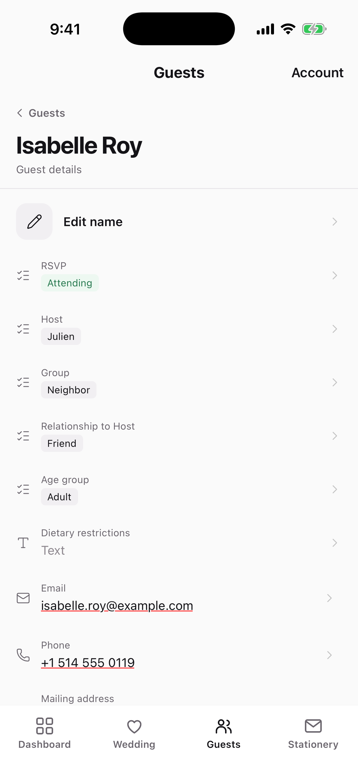 Guest details